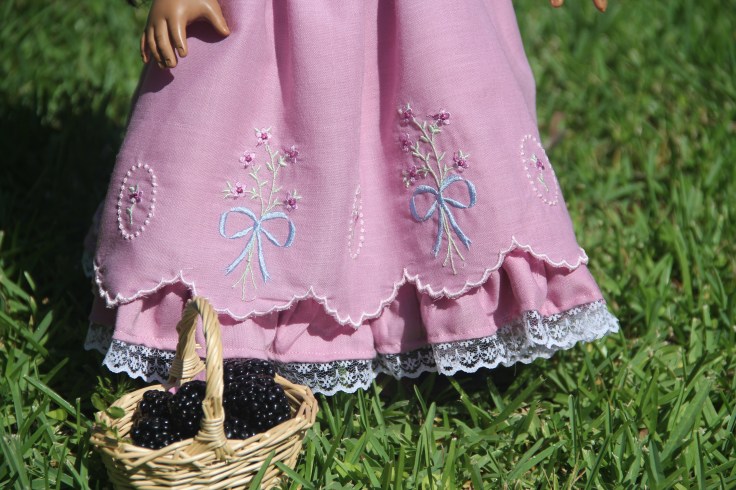 Gorgeous ruffles on machine embroidered dress for 18" doll