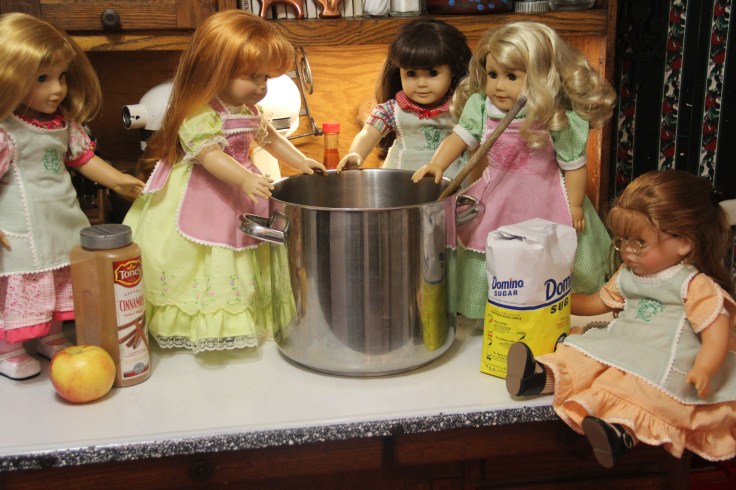 The dolls make applesauce- 18" in american girl doll adventures with stitching with Elli