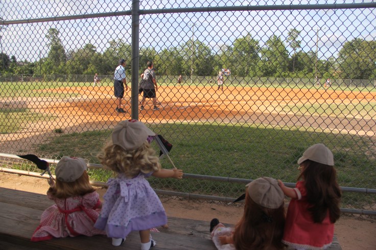 The Dolls go to a baseball game- 18" in. doll adventures by Stitching with Elli