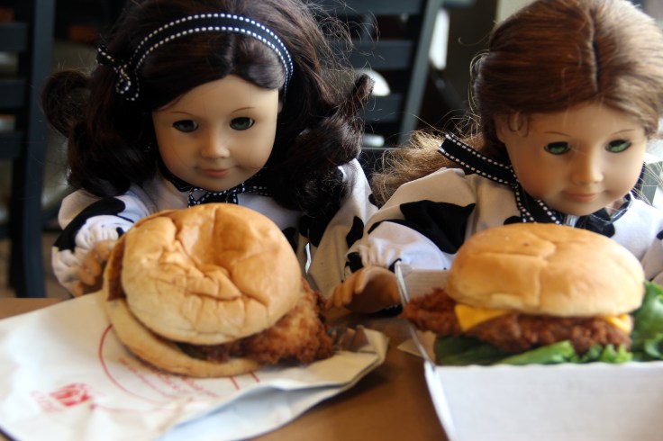 The dolls go to chickfila Day!- 18" doll adventures by stitching with Elli