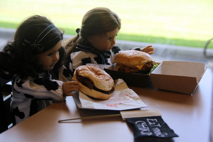 The dolls go to chickfila Day!- 18" doll adventures by stitching with Elli