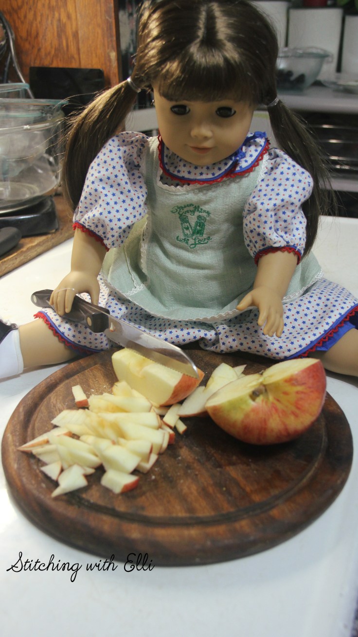 Cutting up the apples for the breakfast- a 18" doll adventure by Stitching with Elli