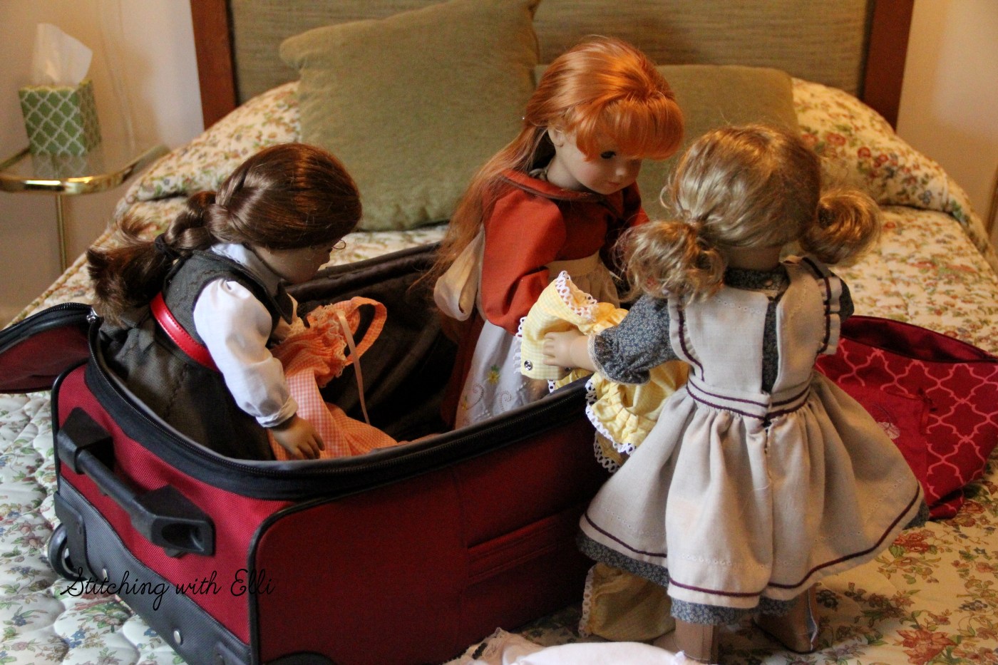 "Don't forget the nightgowns!" Felicity carefully packed the suitcase- a 18" doll adventure by Stitching with Elli