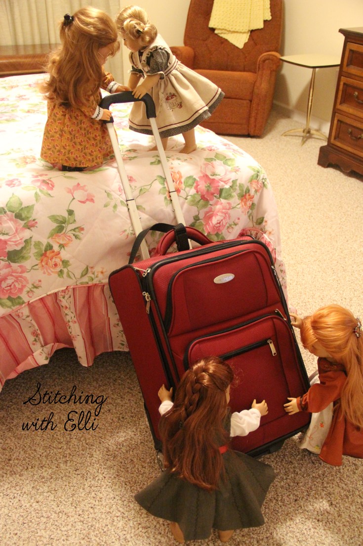 Heave Ho! lift that suitcase up on the bed!- a 18" doll adventure by Stitching with Elli
