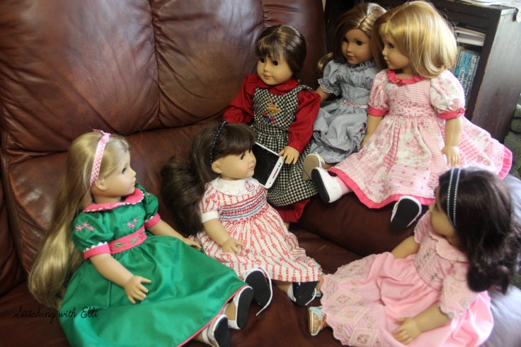 Talking to the other dolls on the phone- a 18" doll story by Stitching with Elli