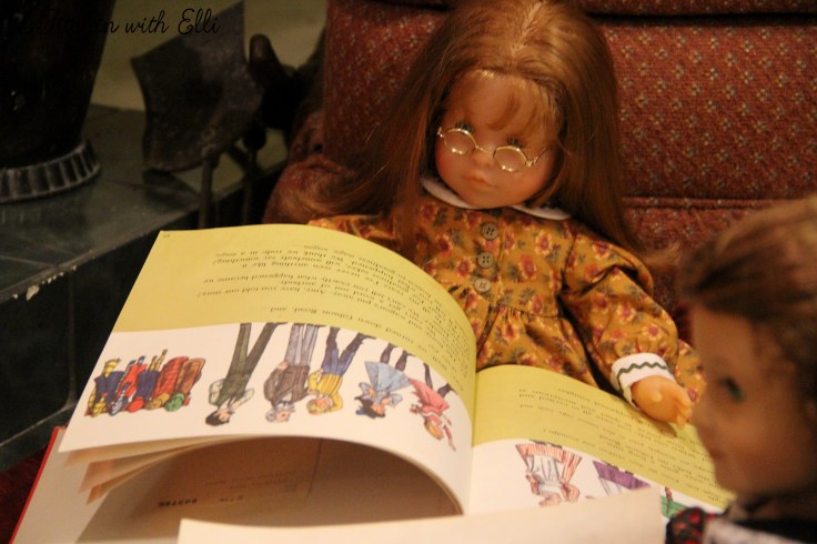 Reading Christmas books by the fire- Christmas with American Girls by Stitching with Elli