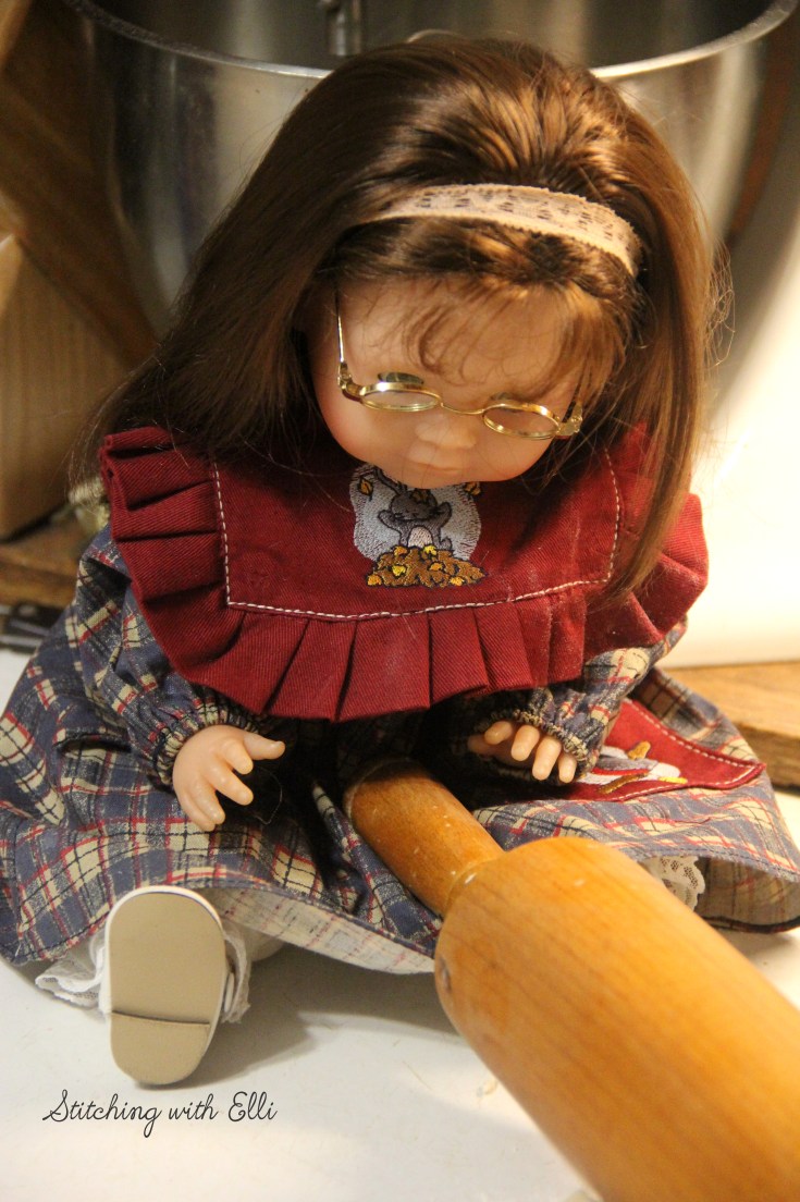 Maggie helps roll out the pie dough- a 18" doll story by Stitching with Elli