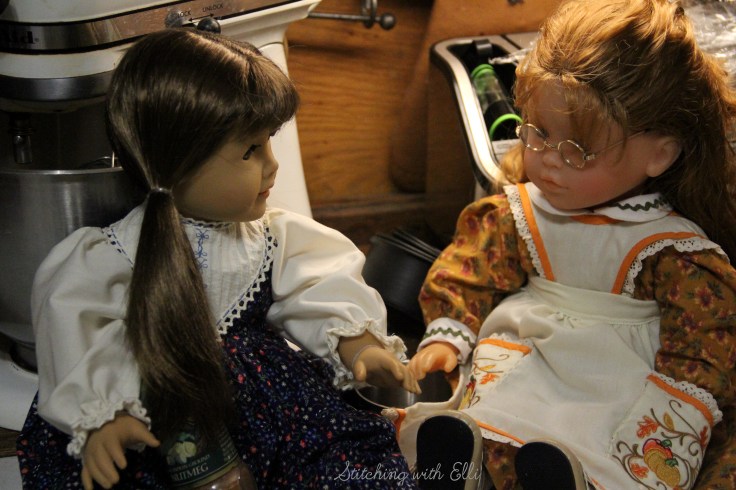 The great Thanksgiving pie bake! The girls are working on Apple pies- A Thanksgiving story with American girl dolls by Stitching with Elli