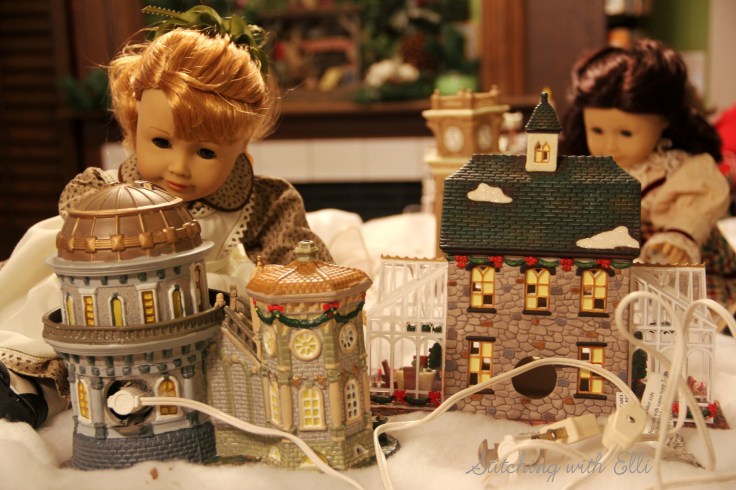 Setting up a Christmas village! Ruthie and Maryellen are hard at work- by Stitching with Elli