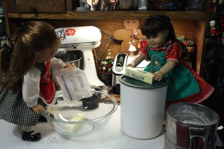 Ellen is baking Spritz cookies- a Christmas doll story by Stitching with Elli