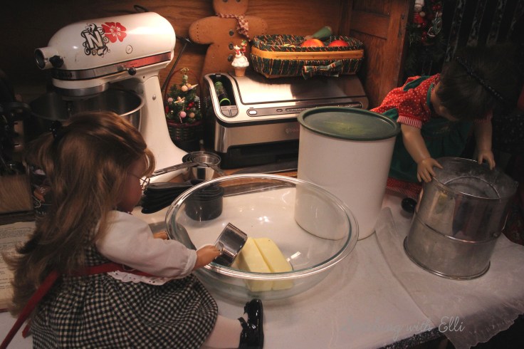 Ellen is baking Spritz cookies- a Christmas doll story by Stitching with Elli