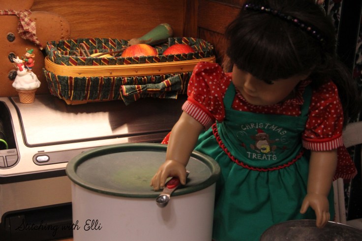 Ellen is baking Spritz cookies- a Christmas doll story by Stitching with Elli