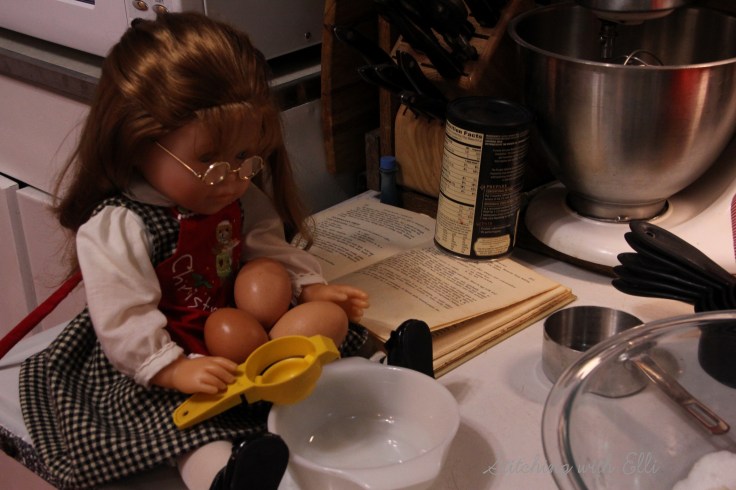 Ellen is baking Spritz cookies- a Christmas doll story by Stitching with Elli