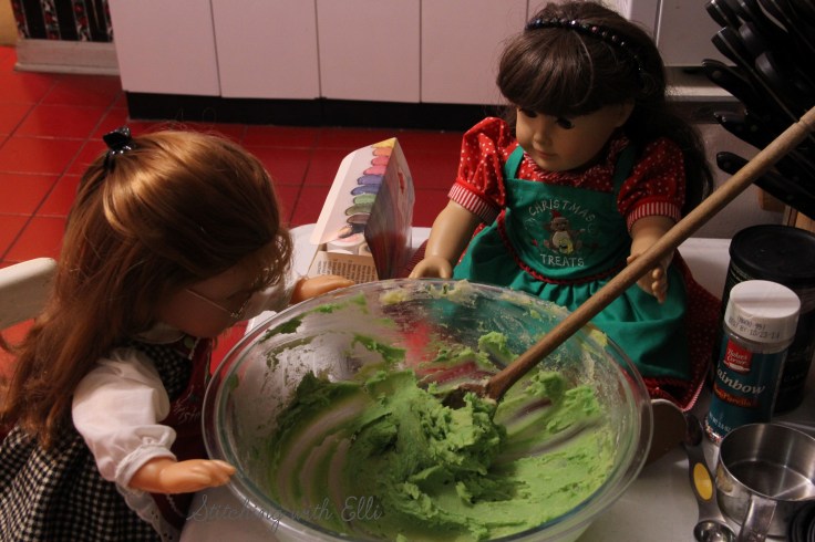 Ellen is baking Spritz cookies- a Christmas doll story by Stitching with Elli