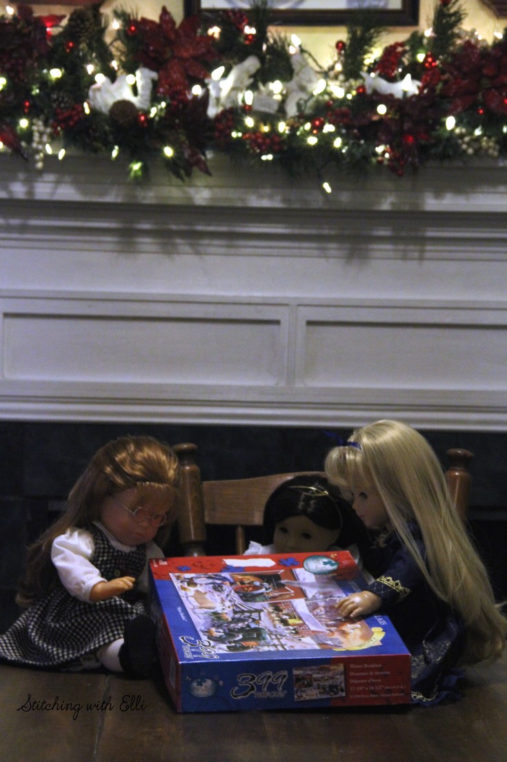 Spending time together working on a puzzle is a fun thing to do around Christmas time- by Stitching with Elli