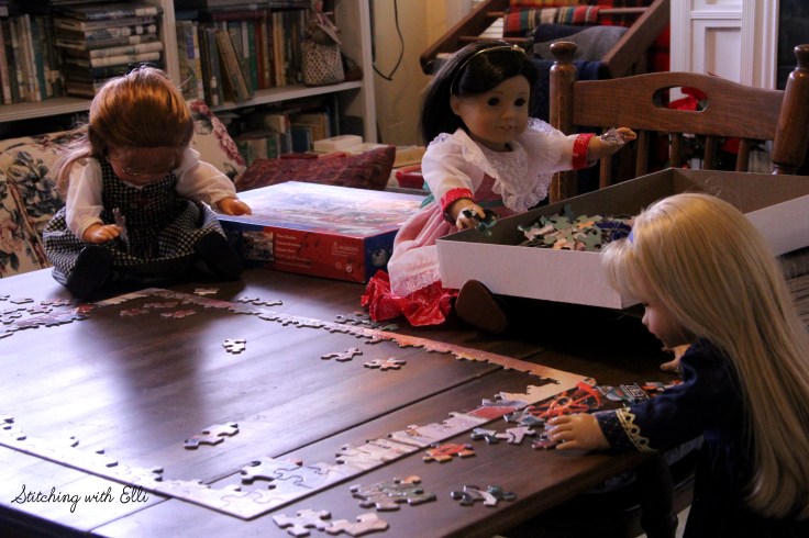 Spending time together working on a puzzle is a fun thing to do around Christmas time- by Stitching with Elli