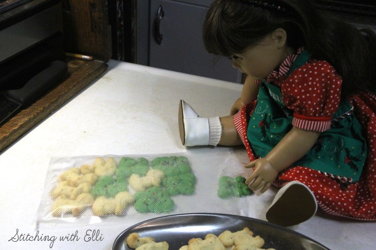 Samantha is getting ready to pack the box for the soldiers- American Girl photo story by Stitching with Elli