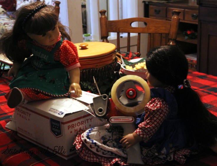Samantha is getting ready to pack the box for the soldiers- American Girl photo story by Stitching with Elli