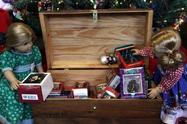 Elizabeth and Debbie help hang the ornaments on the tree- an American girl story by Stitching with Elli