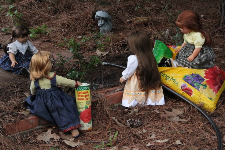 The Dolls are planing a rose garden- see the whole story on stitchingwithelli.com