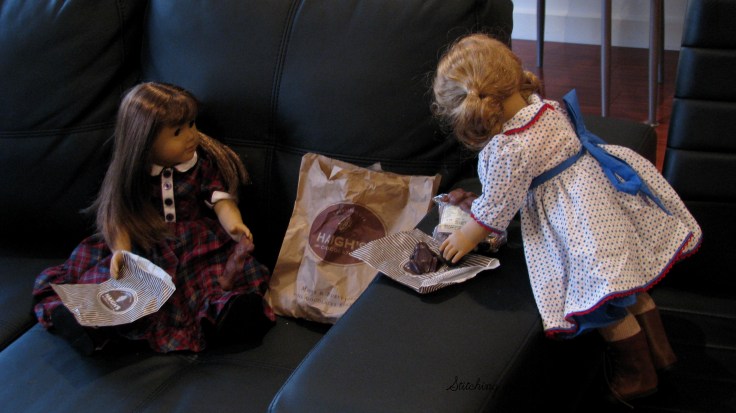 The Dolls enjoy Haigh's chocolate in Adalaide Australia- see the whole story on my blog www.stitchingwithelli.com