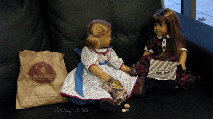 The Dolls enjoy Haigh's chocolate in Adalaide Australia- see the whole story on my blog www.stitchingwithelli.com