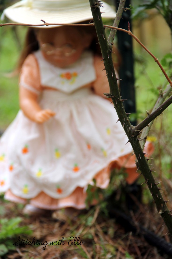 Ellen inspects the garden- see the whole story on www.stitchingwithelli.com