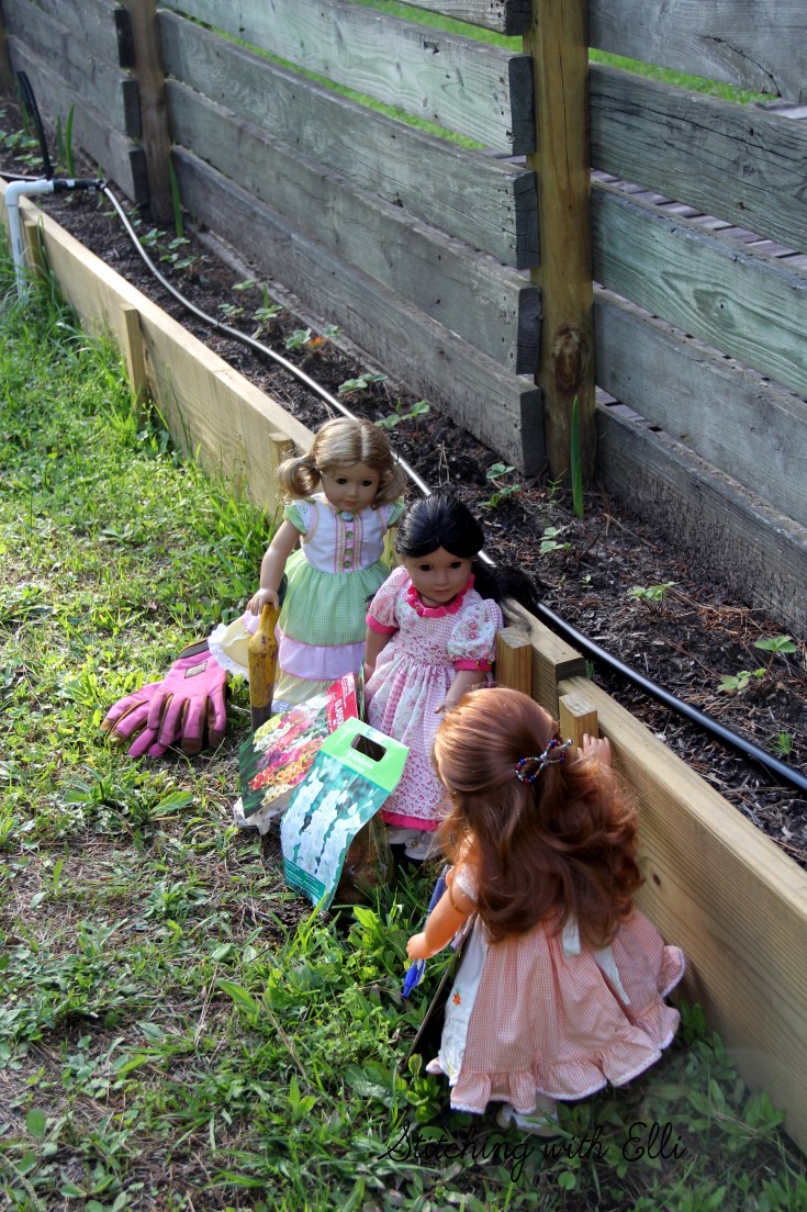 The american girl dolls plant in the garden- see the whole story on www.stitchingwithelli.com
